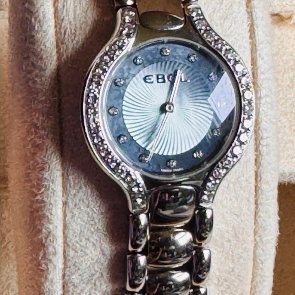 Ladies Women’s EBEL Beluga SS Diamond & Blue Mother of Pearl Wrist Watch w/ Box